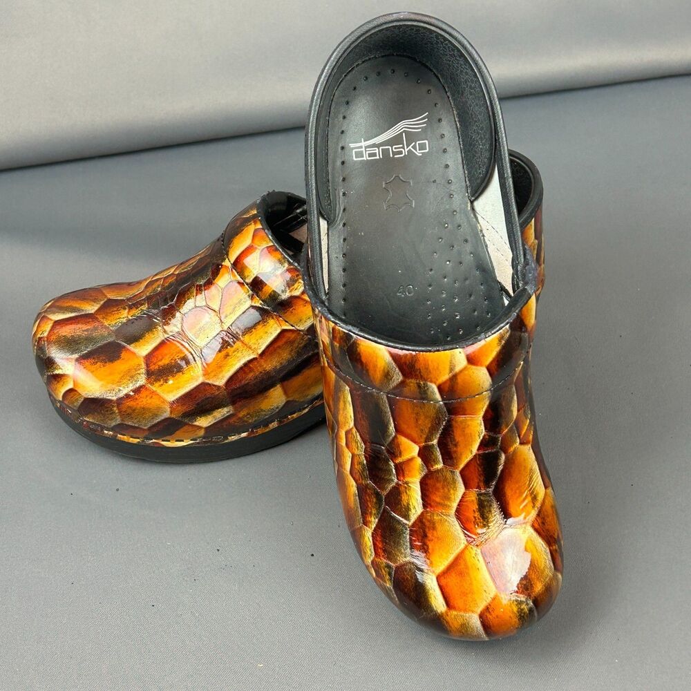 Dansko Professional Tiger Eye Patent Leather Snake Skin Print Clog EU 40 US 10 - Picture 3 of 16